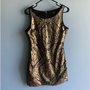 xoxo gold dress XOXO | Dresses | Xoxo Sz M Jrs Dress Bodycon Cold Shoulder Black Gold Sequins Ls Stretchy 3592